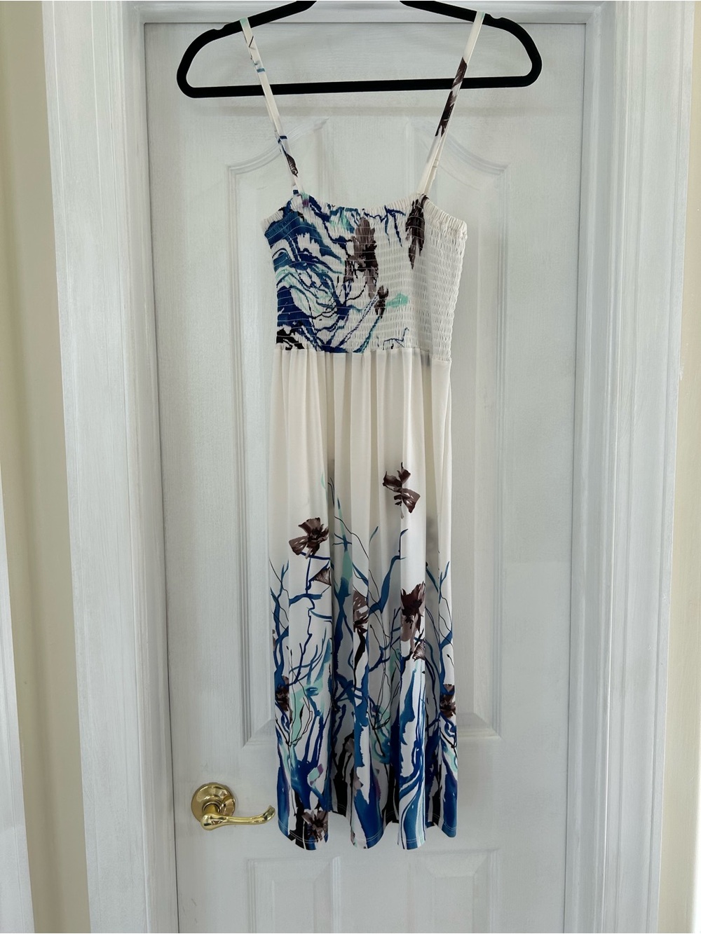 Christina Love Smocked Maxi Sundress Size M Blue Teal Floral Adjustable Straps